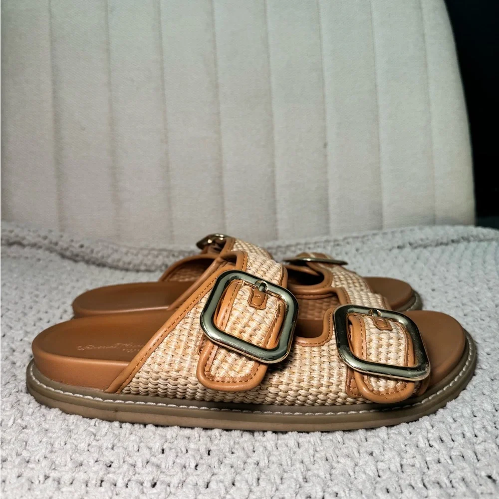 Universal Thread Women Tan Woven Double-Buckle Slide Sandals size 9 - Picture 5 of 7